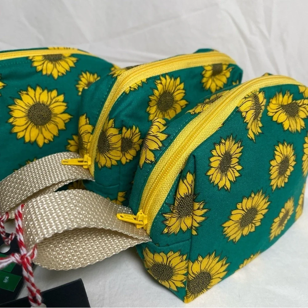 Set of 3 Sunflower Print Accessories Bags Handmade by Tai Crafts